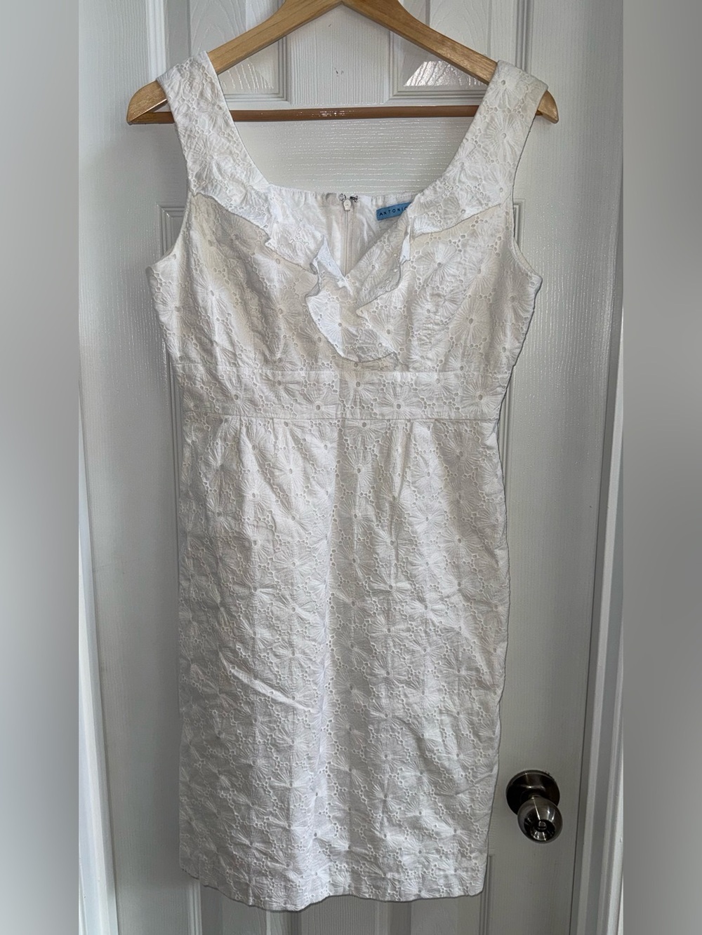 Antonio Melani White Cotton Sleeveless Eyelet MIDI Dress 8 Summer Bride Ruffle